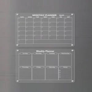 Magnetic Acrylic Calendar for Fridge Refrigerator Monthly Dry Erase Board Markers & Magnetic Pen Holder, Organic Glass Clea